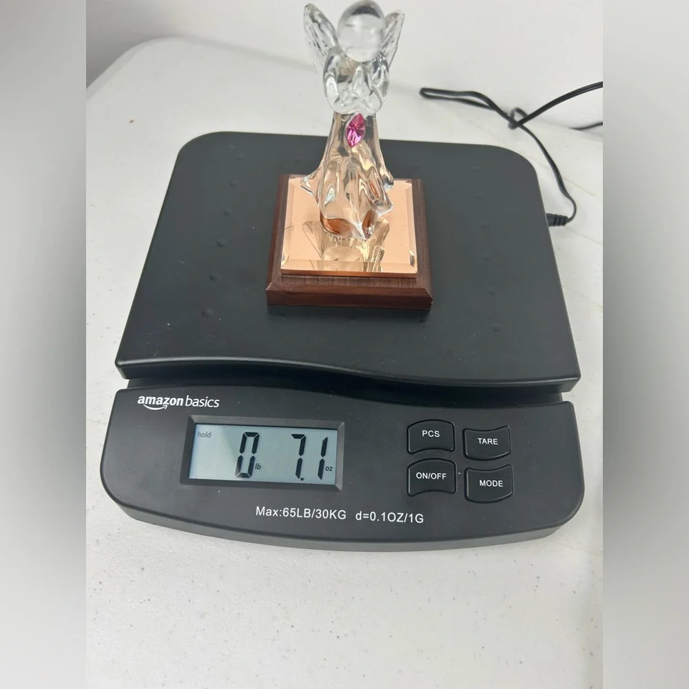 Dacra Glass Company Crystal Angel Figurine with October Stone on Wood Base